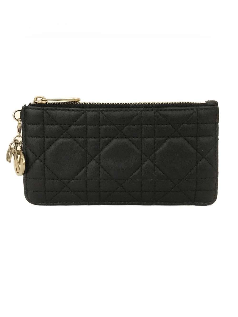 DIOR Cannage Quilted Black Zip Card Wallet Wallet